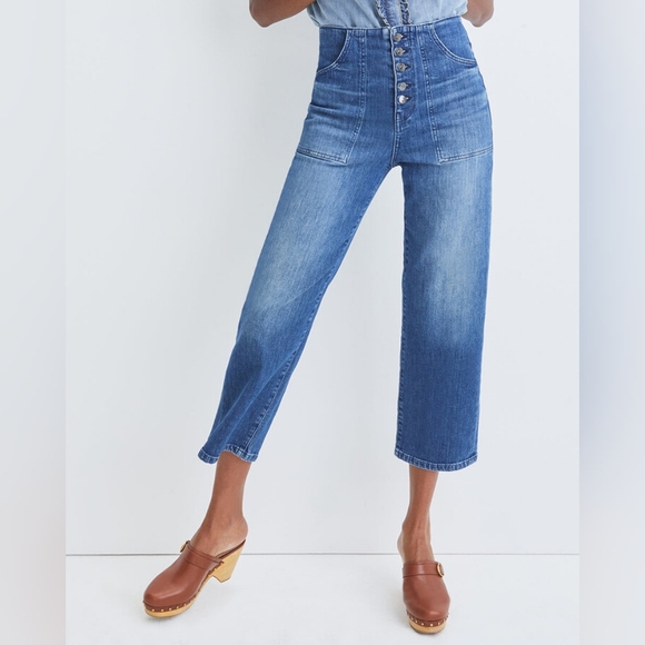 Veronica Beard Crosbie Wide-Leg Cropped Jeans | Lakeshore Wash | Size 31 - Picture 5 of 12